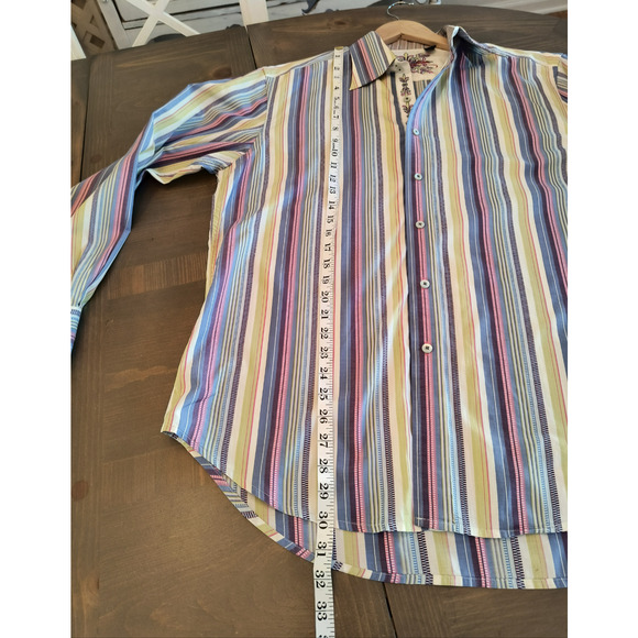 Robert Graham Button Up Shirt Men's Sz L Multicolor Striped Lng Sleeve Flip Cuff - Picture 12 of 16